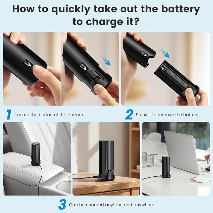 Cordless Car Vacuum Cleaner with Removable Battery as 35W Power Bank, 6-in-1 Handheld Vacuum Blower Set,18000PA Mini Vacuum Cleaner 6000mAH with Brushless Motor for Car Home -1 Battery