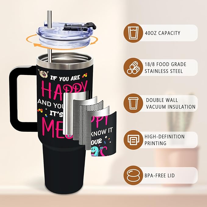DUUV 40 Oz Funny Medication Tumbler, If You're Happy and You Know It It's Your Meds Stainless Steel Insulated Tumblers, Birthday Christmas Thanksgiving Gifts for Pharmacist Nurse Doctor, 1PCS