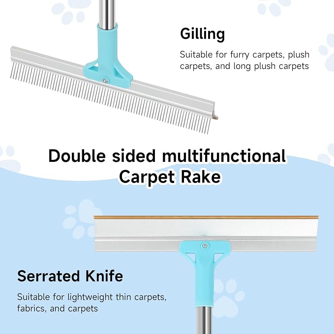 Carpet Rake for Pet Hair Removal，SANLIKE Reusable Pet Hair Remover with Adjustable Long Handle,Carpet Scraper Rake Dog Cat Hair Remover Tool for Rugs, Mats,Couch, Furniture