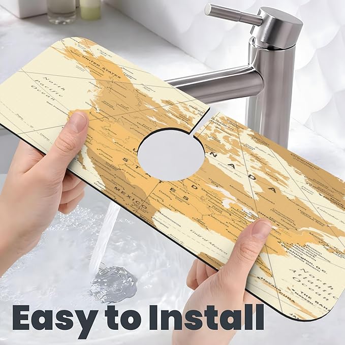 Set of 3 World Map Dish Drying Mat & Kitchen Sink Splash Guard Faucet Mat For Kitchen Counter Absorbent Microfiber Dishes Pad Dish Drainer Rack Mats Fast Dry Kitchen Accessories