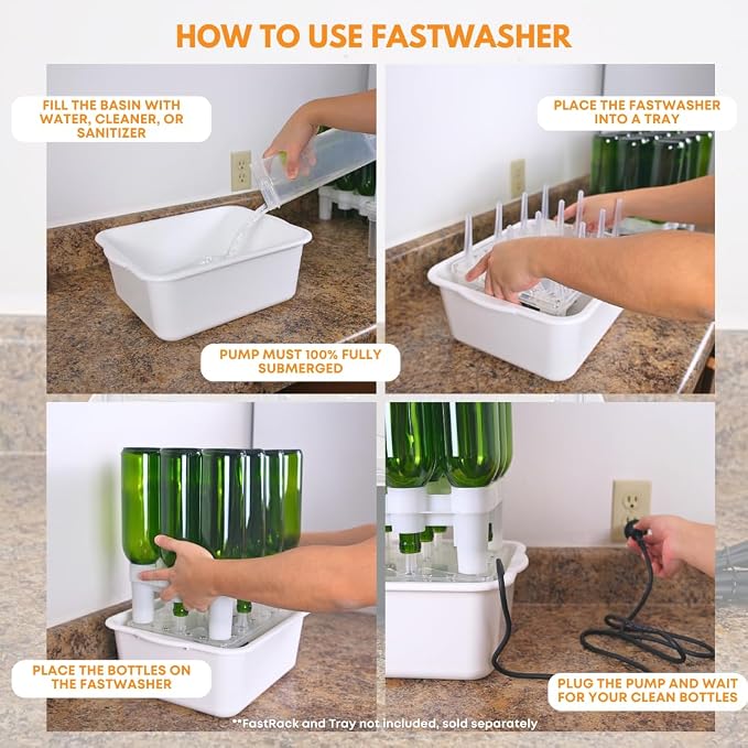 FastWasher24 Beer Bottle Washer and Wine Bottle Cleaner | Bottles & Racks NOT Included |General Purpose Bottle Rinser, Bottle Cleaner and Bottle Sanitizer System | Easy to Assemble