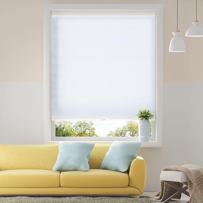 Honeycomb Cellular Shades Cordless Light Filtering for Windows Inside & Outside Mount, White (Light Filtering)