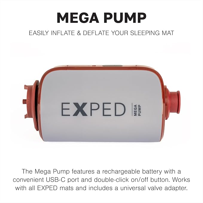 Exped Mega Pump - High Power Portable Electric Air for Inflating and Deflating Camping Pad, Rechargeable Battery USB-C Port