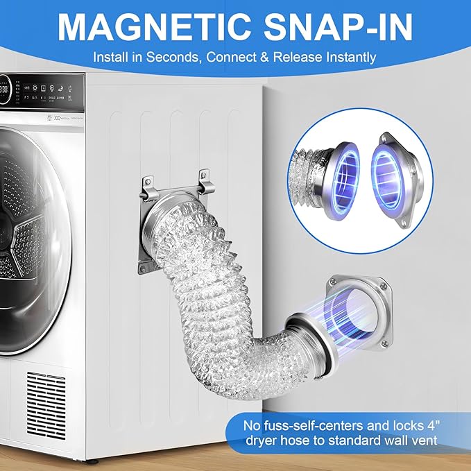Magnetic Dryer Vent Connector Kit, 4-Inch by 31.5-Inch Aluminum Foil Hose with Clamps, Magnetic Coupling for Dryer Vent Cleaning and Replacement, Laundry Room Essential