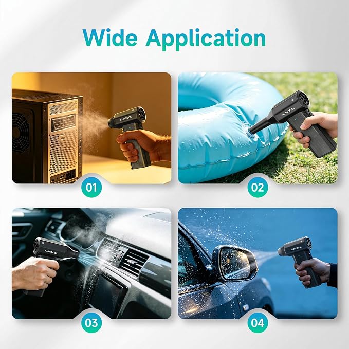 Alpicool Cordless Compressed Air Duster 150000 RPM Electric Air Duster, 3-Gear Adjustable Rechargeable Keyboard Cleaner, Portable Mini Blower for PC, Laptop, Car Interior, Office and Home Cleaning