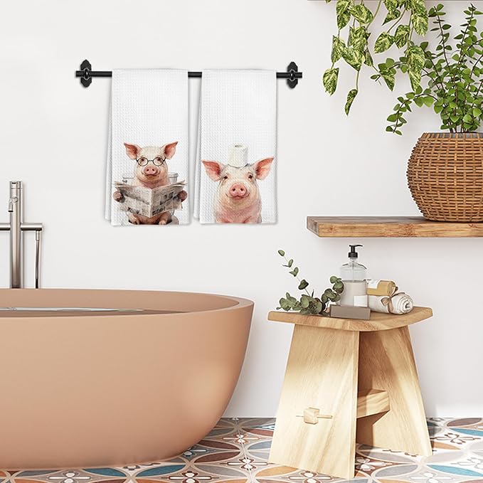 Funny Pig Hand Towels for Bathroom Washroom Decor, Pigs Lovers Gifts Decorative Hand Towels Set of 2, Funny Farm Animals Pig Dish Tea Towels for Kitchen Farmhouse Cabin Decor, 16x24 Inch