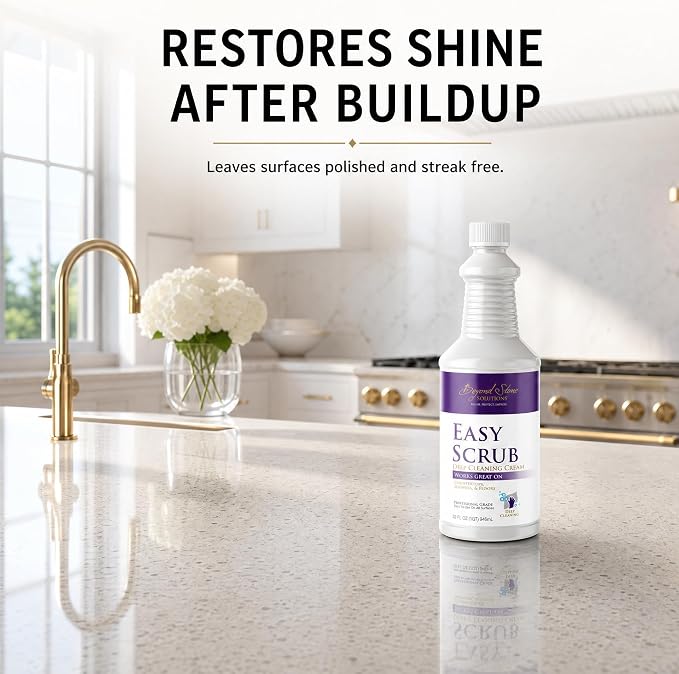 Stone Cleaner and Polish That Restores Shine, Deep Cleaning Cream for Quartz, Marble & Quartzite Countertops, Travertine Cleaner & Stone Shower Cleaner, Removes Buildup, Water Spots & Grease, 32 oz