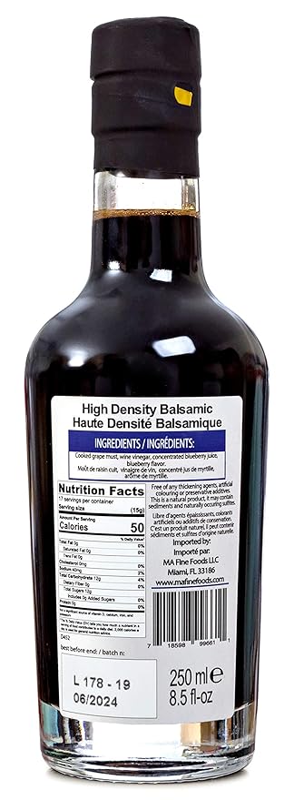 QO Gourmet Flavored Aged Balsamic Vinegar of Modena | High Density BLUEBERRY Infused Thick Gourmet Vinegar | 250ml /8.45 fl.oz.| All Natural | Produced & Bottled in Italy