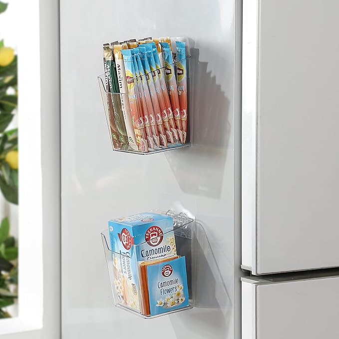 2-Pack Adhesive Cabinet Door Organizer, Hanging Storage Bins, Stick on Small Wall Basket, Bathroom Makeup Organizer, Inside Under Cabinet Storage Container for Kitchen, Pantry Organizer, Office, Dorm
