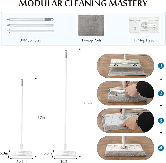 Baseboard Cleaner Tool with Handle,Wall Cleaner mop with Squeegee, Baseboard Cleaning Tool with 86" inch Extension Pole, Replacement Pads for Baseboards Cleaning, Ceiling, Wall, Floor (1)