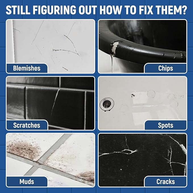 Porcelain Sink White Touch Up Paint, Gloss Tile Paint, Porcelain Repair Kit & Appliance Paint for Chips, Scratches, Cracks Spots on Enamel, Acrylic, Porcelains, Sink, Tubs, Bathtub, Appliances, Metal