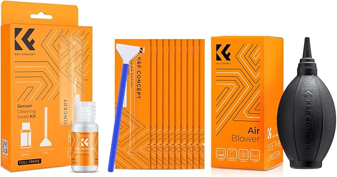 K&F Concept 24mm Full Frame Sensor Cleaning Swab*10+20ml Sensor Cleaner+ Air Blower Compatible with Nikon Sony Canon DSLR Camera Sensor