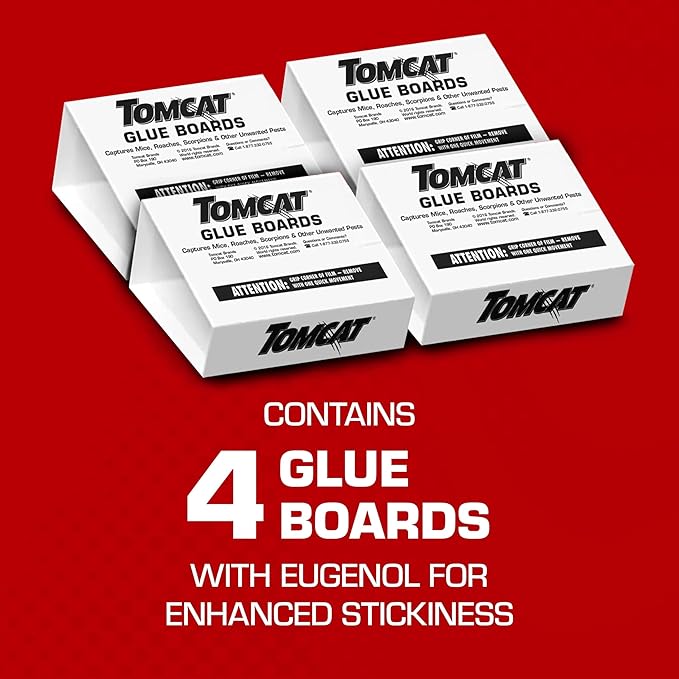 Tomcat Glue Boards with Eugenol for Enhanced Stickiness, Immediate Grip Glue Captures Mice, Cockroaches and Insects, Use Flat or Covered, Ready-To-Use, 26-Pack