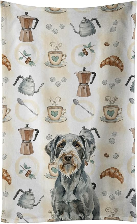 Caroline's Treasures Steel Gray Wirehaired Pointing Griffon Coffee Bar Kitchen Towel Velour Plush Front and Cotton Loop Back Machine Washable