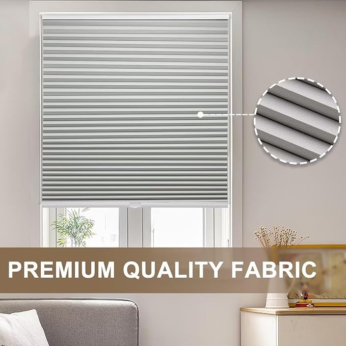 MYshade Cordless Blackout Cellular Shades, 1.5" Honeycomb Window Blinds for Bedroom & Nursery, Thermal Insulated, Noise Reducing, Privacy Shades, Inside or Outside Mount (29" W x 64" H, Grey)