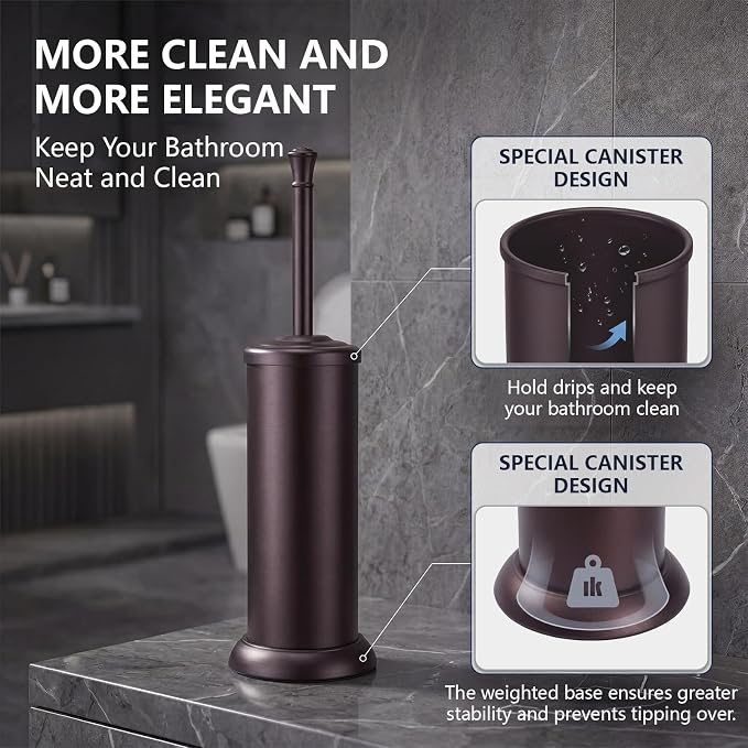 Toilet Brush and Holder Set,304 Stainless Steel Heavy Duty Toilet Brush,Extra Long Handle Toilet Bowl Brush and Holder for Bathroom,Durable,Deep Cleaning,Extra Dense Bristles (Bronze)