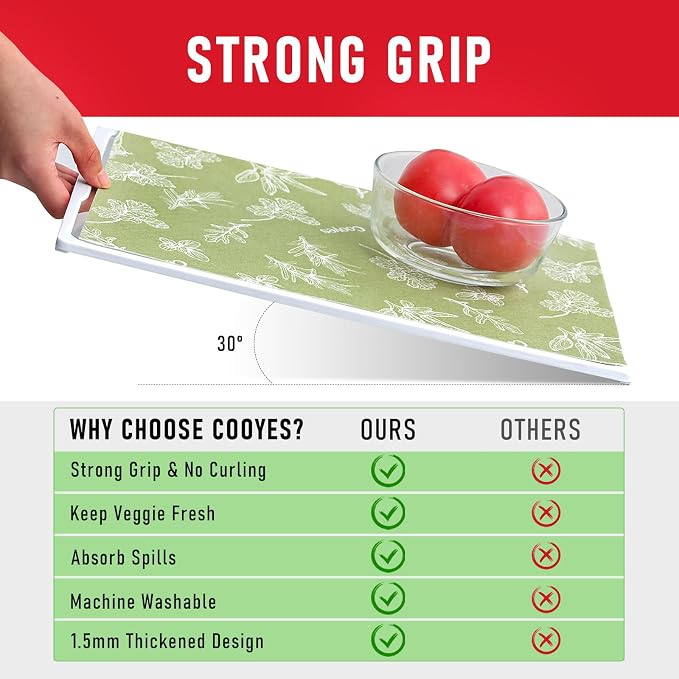 Cooyes Large Fridge Liners for Refrigerator, 24" x 240", Drawer & Shelf Liners for Kitchen Cabinets Non-Adhesive, Breathable Cloth Material, Non-Slip, Keep Produce Fresh Longer, Sage Green