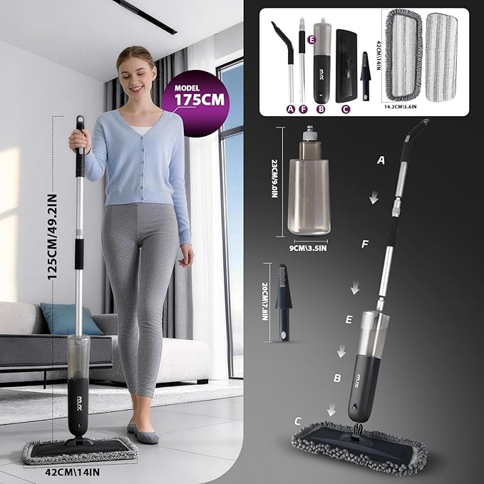 Electric Spray Mop Floor Cleaner with 2 Mopping Pads 720ml Bottle & Scraper 360° Swivel Head Lightweight Cordless Wet Dry Cleaner for Hardwood Floor Cleaning Laminate Tile Wood Vinyl & All Hard Floors