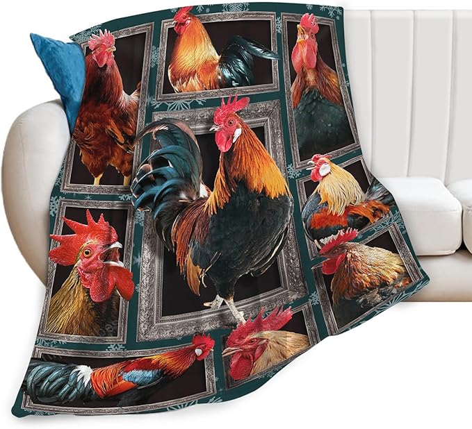 Tijuboni Rooster Chicken Throw Blanket Rooster Gifts for Girls Boys Women Men Kids Adults Soft Flannel Fleece Blanket for Couch Sofa Bed Home Decor 50"x60"