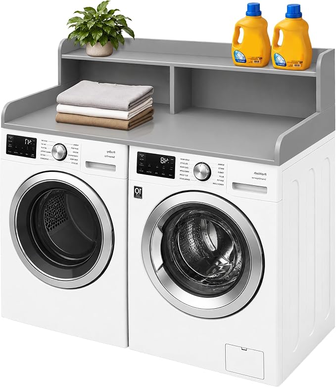 Royxen Laundry Countertop with Storage Universal Fit, Washer and Dryer Countertop with Shelf, Laundry Room Storage, 2-Tier Shelf (Grey)