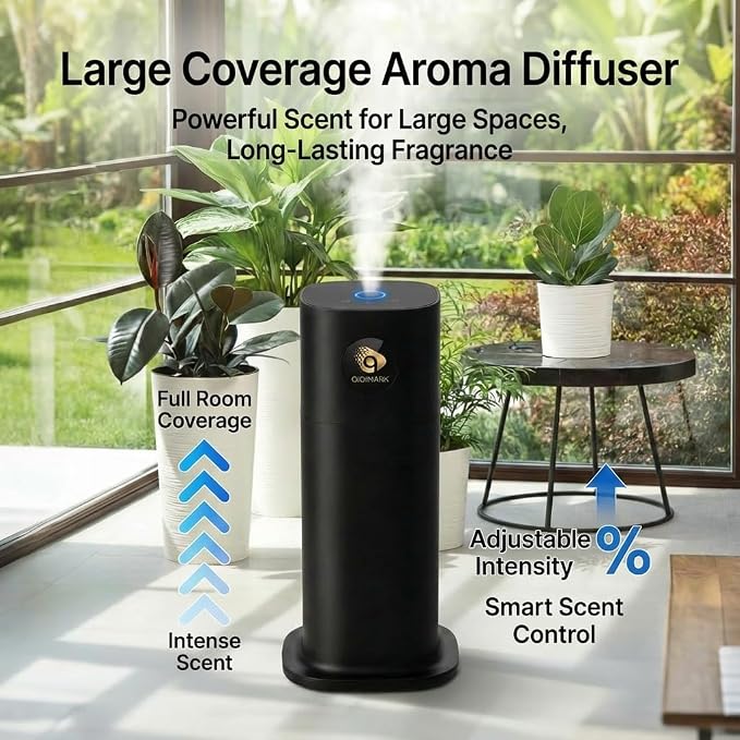 Hotel Waterless Diffuser with App Control, 700ml Capacity, Dual Atomizing Cores, RGB Night Light, Includes 4x50ml Essential Oils