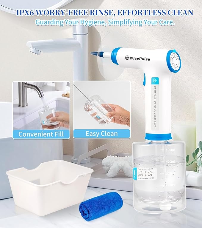 Ear Wax Removal,Electric Ear Flush Kit for Safe Solo Use at Home,Ear Cleaning Tools with 4 Pressures Modes & LED Light, Includes Basin, Towel & 15 Tips