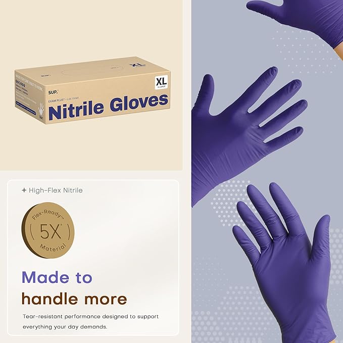 SUP Nitrile Exam Gloves, Powder-Free Latex-Free Food Safe Disposable Glove for Medical Cooking Cleaning, Lab Violet 1000 Ct