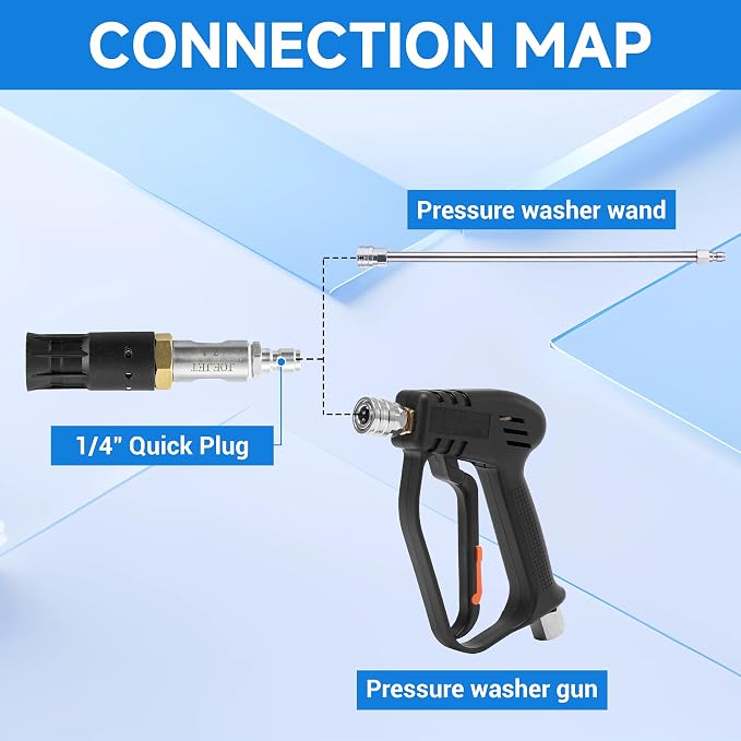 JOEJET Adjustable Pressure Washer Long Range Nozzle, 1/4" Quick Connect | Twist Nozzle 0 to 60° Spray Pattern, High Reach, No Ladder Needed, 2-3 GPM