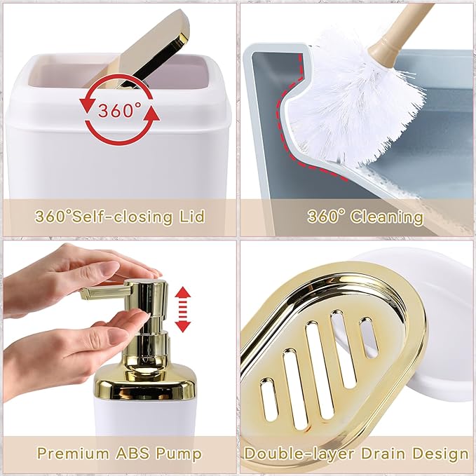 XLHOMO White Bathroom Accessories, 24 Pieces White Bathroom Accessories Set with Shower Curtain, Bath Towels, Trash Can, Soap Dispenser and Soap Dish for Bathroom/Housewarming