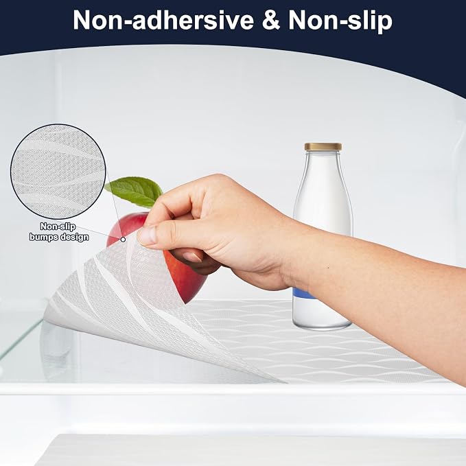 Shelf Liner, Waterproof Refrigerator Liner, Drawer Liners for Kitchen Cabinet, Bathroom Sink Mat No Slip Cupboard Mats Non Adhesive Fridge Liner EVA Place Mats Roll - Clear Wave 17.5"×197"
