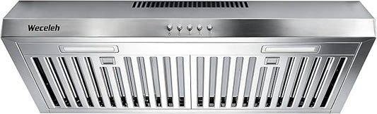 30 Inch Under Cabinet Range Hood - 600 CFM Ducted/Ductless Convertible Kitchen Vent Hood, Stainless Steel, 3 Speed with Baffle Filters & 2 LED Lights Brushed Finish, ETL Certification