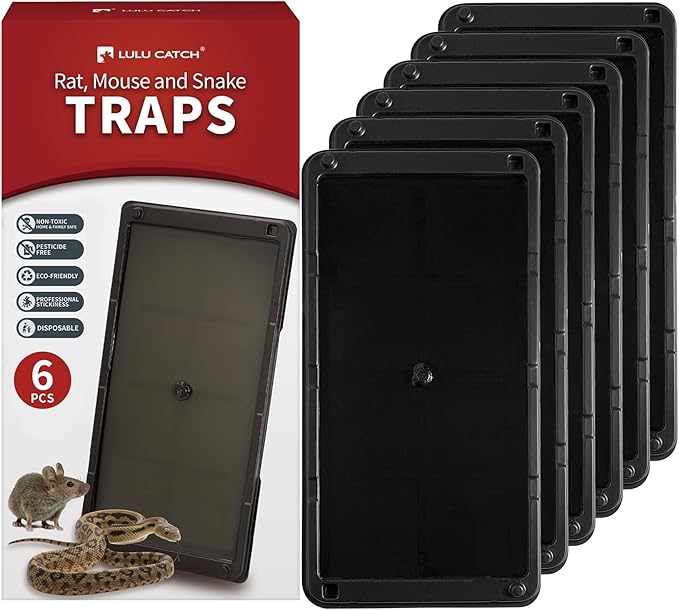 LULUCATCH Mouse Glue Traps 6 Pack, Larger & Heavier Plastic Sticky Glue Traps with Extra-Strong Adhesive for Mice, Rats, Sticky Mouse Trap for Indoor Use, Easy to Set