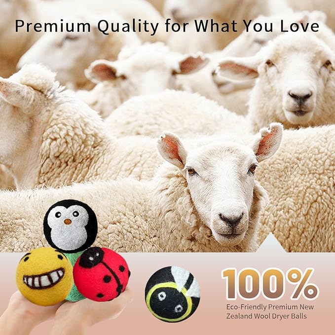 Ladybug Pattern Wool Dryer Balls (8pcs/3"),Friendly Dryer Sheet Alternative, Red & Black Colorway, All-Season Use - Reduce Wrinkles & Lint for Bedding, Towels, Everyday Wear