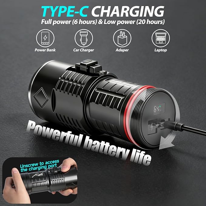 Scuba Dive Light - 5000LM Super Bright Rechargeable Waterproof Torch, 6 Modes Underwater Lights, Scuba & Snorkeling Safety Diving Flashlight for Deep Sea Snorkeling