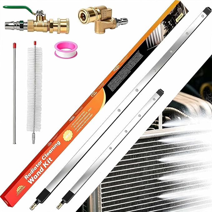 40" & 24" Upgraded Radiator Cleaning Wand (2PCS) With 25° Fan Nozzles,Water and Air Dual-Use 4500 PSI Pressure Washer Tool Set for Car,Truck and Other Vehicles.