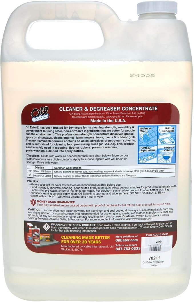 Oil Eater Original 1 Gallon Cleaner,Degreaser - Dissolve Grease Oil and Heavy-Duty Stains – Professional Strength,(Pack of 2)