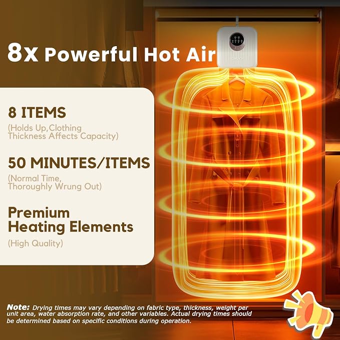 Portable Clothes Dryer, Mini Portable Dryer for Clothes, 50 Min Normal Time, Time Setting, Micron-Level Deep Clean, Low Noise, Portable Dryers for Laundry, Apartments, RV, Travel (White)