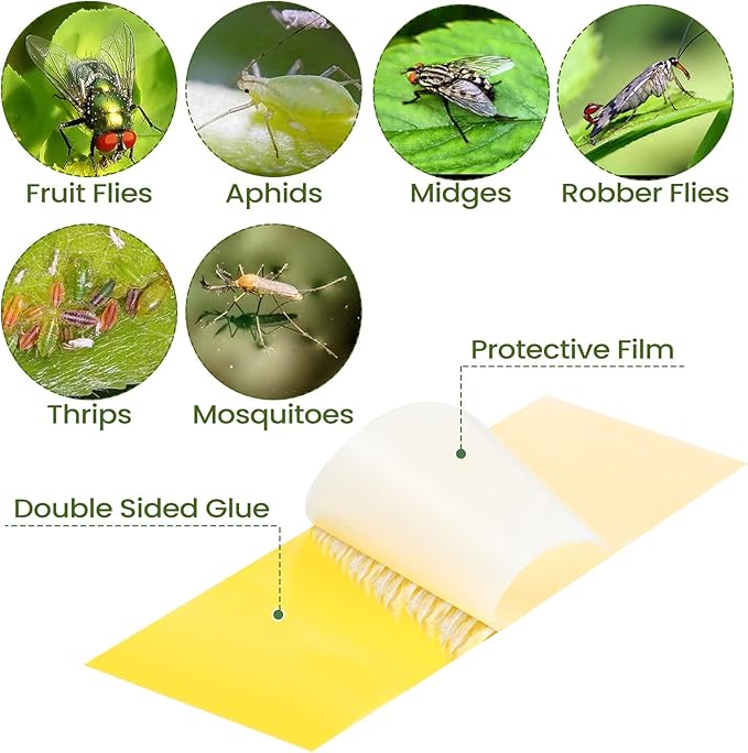 Qualirey 400 Pcs Sticky Houseplant Traps Fungus Gnat Fruit Fly Trap Sticky Houseplant Stakes Insect for Outdoor Garden Aphids, Whiteflies, Fruit Flies, Fungus Gnats, and Other Insects (Yellow)