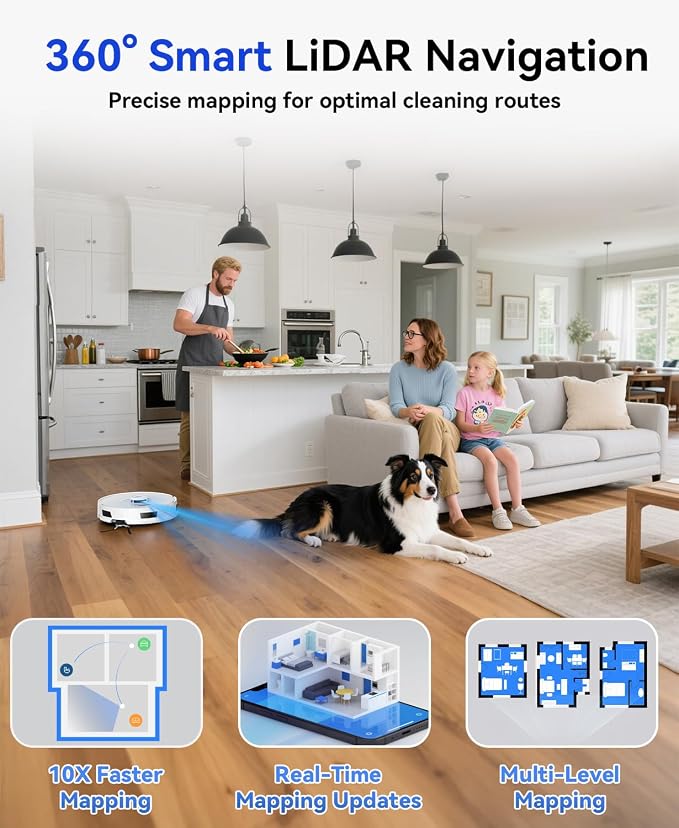 Robot Vacuum and Mop 20,000Pa Robot Vacuum Cleaner,120Day Self Emptying Vacuum Robot,Lidar Navigation,5G/2.4GWiFi APP Aspirateur Robot,Self-Charging Robot Vacuums for Pet,Floor,Carpet R11White