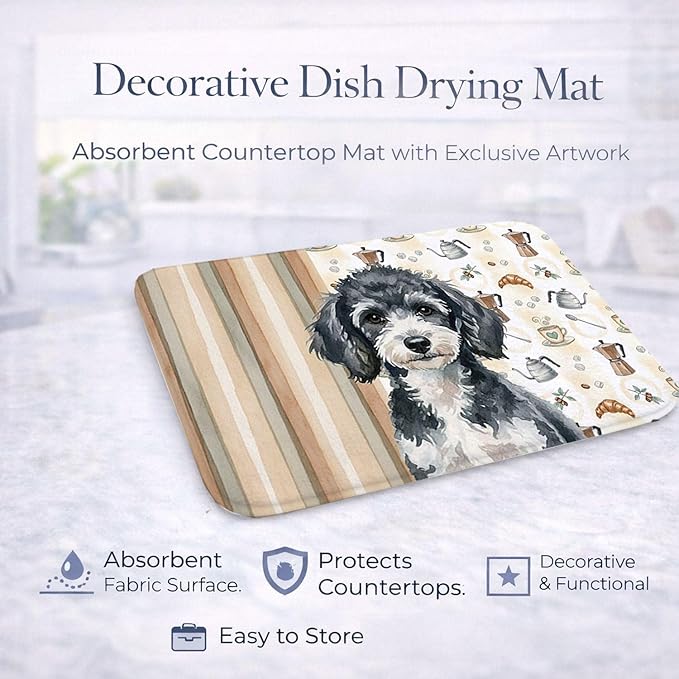 Caroline's Treasures Miniature Parti Poodle Coffee Bar Dish Drying Mat Absorbent Dish Drying Mat Pad for Kitchen Counter Dish Drainer Mat for Countertop, 14 x 21", Multicolor