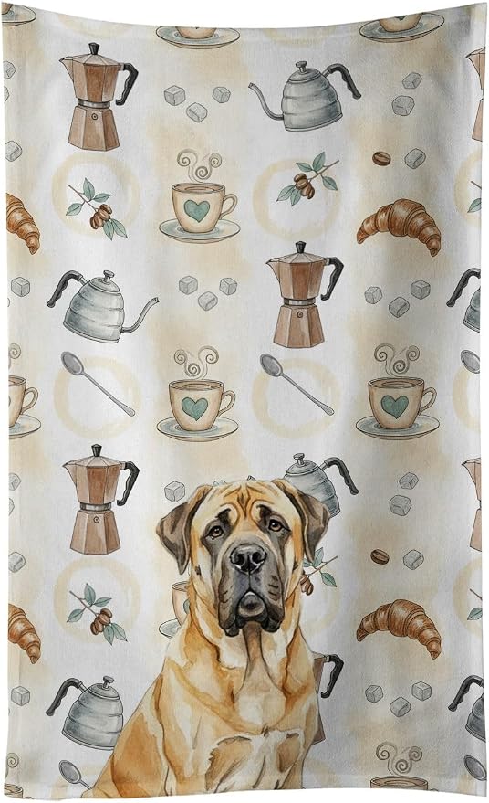 Caroline's Treasures Fawn English Mastiff Coffee Bar Kitchen Towel Velour Plush Front and Cotton Loop Back Machine Washable
