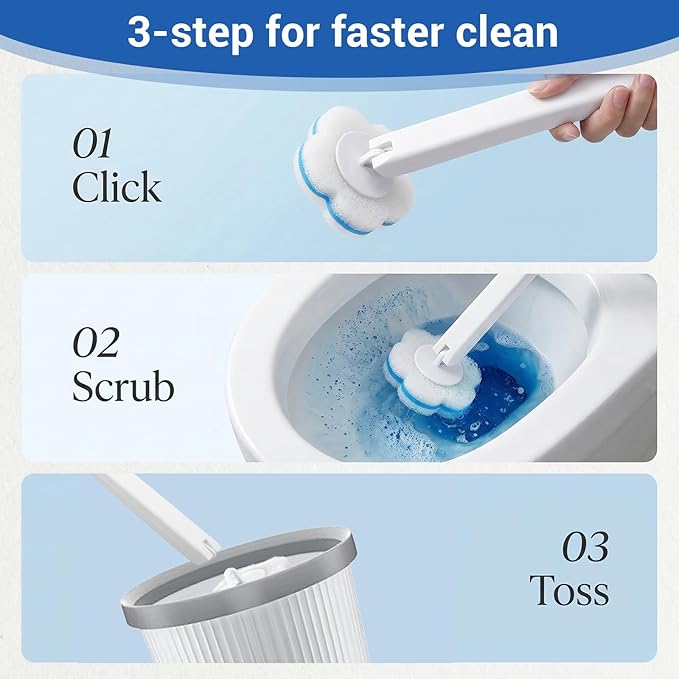 Disposable Toilet Brush Cleaning System with 50pcs Refills Pads Replacement Heads Wall Mounted Toilet Wand Kit Bathroom Maintenance Set