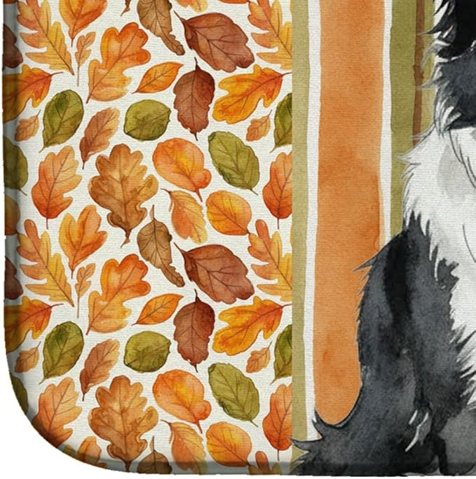 Caroline's Treasures Blue Merle Border Collie Heirloom Fall Dish Drying Mat Absorbent Dish Drying Mat Pad for Kitchen Counter Dish Drainer Mat for Countertop, 14 x 21", Multicolor