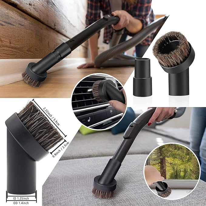 11PCS Universal Vacuum Attachment Kit Wet Dry Plastic Vacuum Hose Adapter 1-1/4" Vacuum Cleaners Accessories with Horse Hair Brush Extension Wand Flexible Crevice Tool Adapter for Shop Vac Accessories