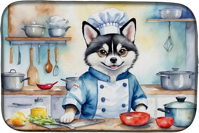 Caroline's Treasures DAC6183DDM Alaskan Klee Kai The Chef Dish Drying Mat Absorbent Dish Drying Mat Pad for Kitchen Counter Dish Drainer Mat for Countertop, 14 x 21", Multicolor