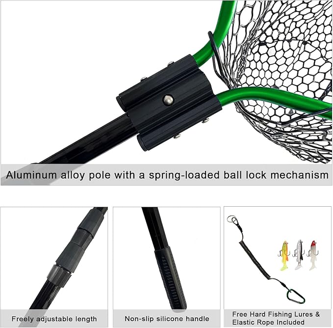 Large Fishing Net with Handle High Strength Landing Net Long Telescoping Rubber Fish Net Extendable Dip Net for Fishing Ideal for River Angling Pier Boat
