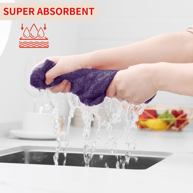 Homaxy 100% Cotton Waffle Weave Kitchen Dish Cloths, Ultra Soft Absorbent Quick Drying Dish Towels, 12 x 12 Inches, 18-Pack, Eggplant