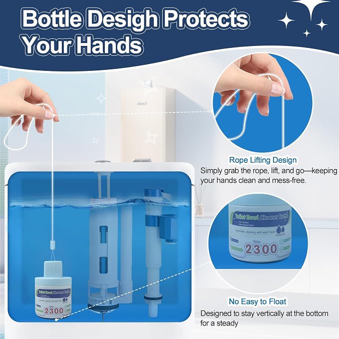 Msvvko Toilet Bowl Cleaners, Blue Cleaner Tablets in Bottle, Deodorizes, Freshens Odors, Drops Into Toilet Tank, Long Lasting Slow Release, Septic tank safety - 3 packs