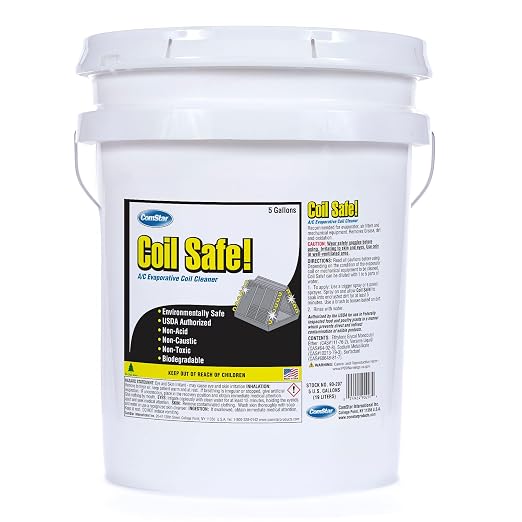 Coil Safe Evap Coil Cleaner, 5 Gallon, Self-Rinsing, Neutral pH, Non-Toxic, For Commercial/Residential AC & Refrigeration Coils, Made in USA, Green, Pleasant Smell (90-297) | Self-Rinsing, Lemon Scent Neutral pH, Non-Toxic For Commercial/Residential AC...