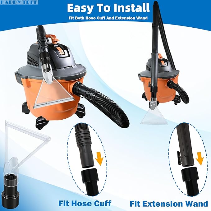 Happy Tree Universal Fits All Shop Vacs with 2-1/2"& 1-7/8" & 1-1/4" Adapters Large 7-1/2"& Small 3-1/2" Clear Head for Upholstery/Carpet Cleaning, Shop Vac Extractor Attachment
